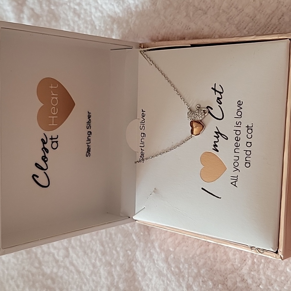 Sterling Silver Cat & Heart necklace